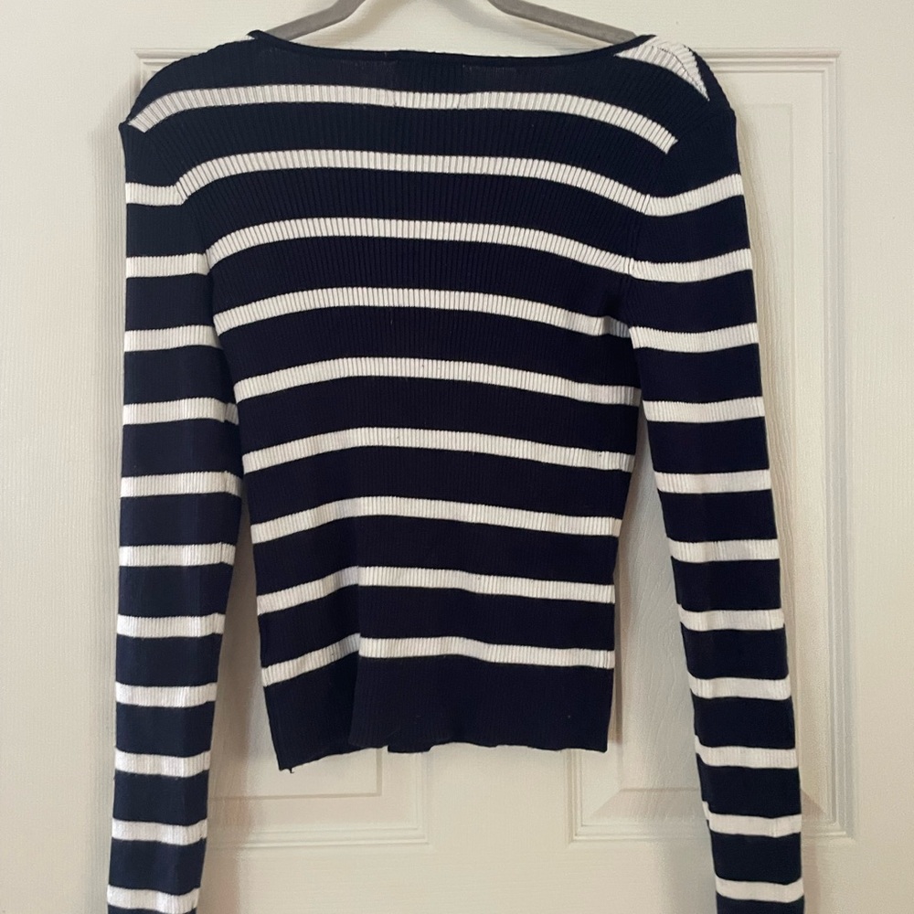 Pink Rose Navy & White Ribbed Stripe Scoop Neck Sweater - Picture 3 of 3